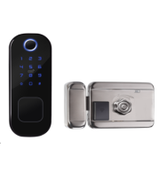 Tuya WiFi Smart Outdoor Rim Lock R5, Bluetooth Fingerprint, Passcode, App Control, Mechanical Key, Durable Aluminum, Black, Emergency Backup Key